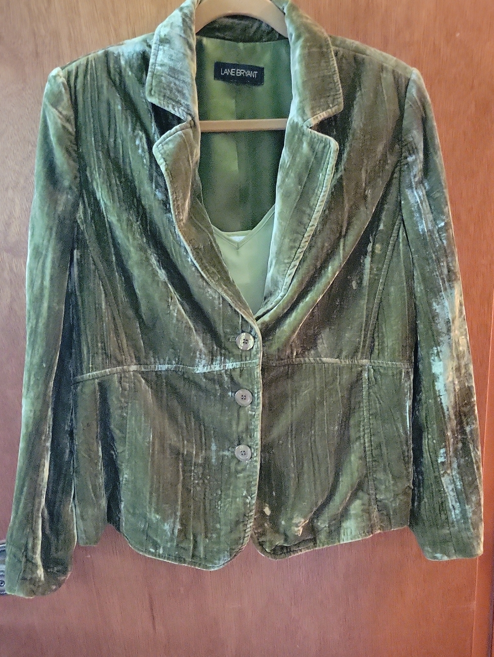 Lane Bryant Moss Green Crushed Velvet Blazer